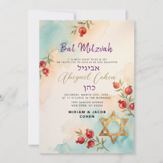 Moderne Bat Mitzvah Aquarel Gouden Davidster Kaart