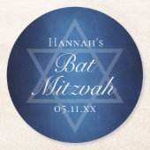 Moderne Bat Mitzvah Blauwe Ster van David Custom P Ronde Kartonnen Onderzetter (Voorkant)