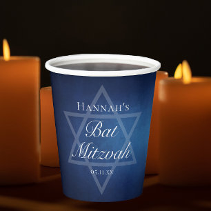 Moderne Bat Mitzvah Blauwe Ster van David Formal P Papieren Bekers
