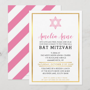 MODERNE BAT MITZVAH INVITE gouden roze joodse ster Kaart