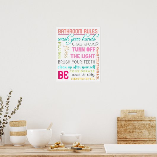 Moderne bathroom Rules Print (Keuken)