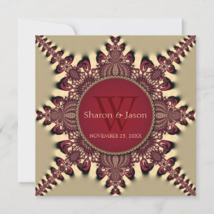 Moderne Batik Ster Monogram Diep Rood Goud Bruilof Kaart