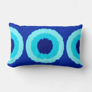 Moderne batikcirkels op stam - kobalt en aqua kussen