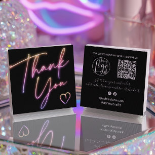 Moderne bedank-sjabloon bestelling neon QR-code Vierkante Visitekaartje