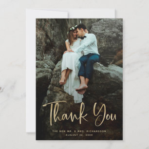Moderne Bedankt Faux Gold Script en trouwfoto