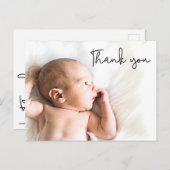 Moderne Bedankt Script Baby foto Aankondigingskaart (Voorkant / Achterkant)