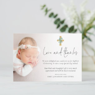 Moderne Bedankt voor Foto Cross Christening Baptis Notitiekaartje