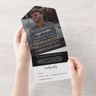 Moderne begrafenis   Foto-viering van Life RSVP Al All In One Uitnodiging