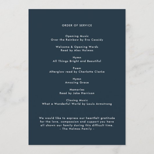 Moderne begrafenis | Scheepsblauwe viering van het Programma (Achterkant)