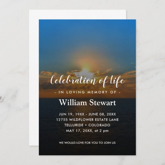 Moderne begrafenis | Zonnezonnige viering van het Kaart (Voorkant / Achterkant)