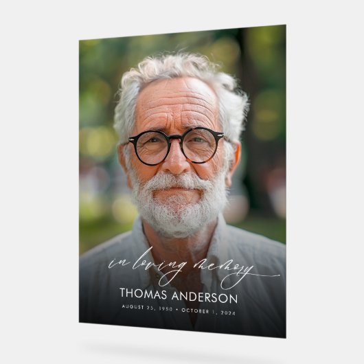 Moderne begrafenisfoto in liefdevolle herinnering acryl bord (Hoek)