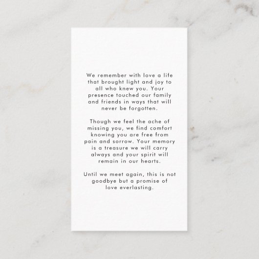 Moderne Begrafenissympathie Foto Forever Prayer Ka Visitekaartje (Achterkant)
