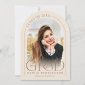 Moderne Beige 2 Arc Photo Grad Faire-part (Devant)