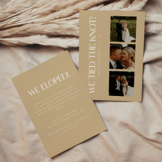 Moderne Beige 3-foto Elopement bruiloft receptie Kaart