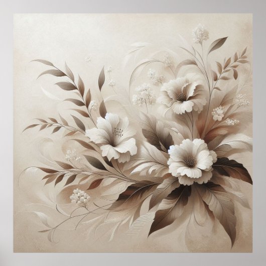 Moderne Beige Bloemen 14 Poster (Voorkant)