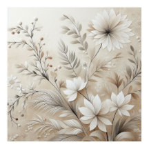 Moderne beige bloemen 1 Poster
