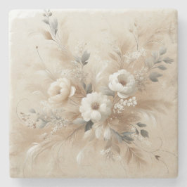 Moderne beige bloemen 2 stenen onderzetter
