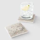 Moderne beige bloemen 3 stenen onderzetter (Zijkant)