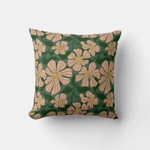 Moderne beige bloemen met groene bladeren kussen