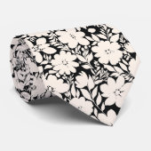 Moderne Beige Bloemen Zwart Botanisch Stropdas (Opgerold)