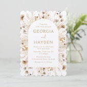 Moderne Beige Boho Wildflower bruiloft Kaart (Staand voorkant)