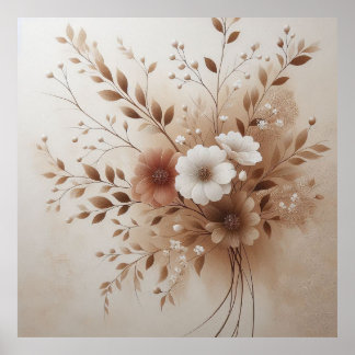 Moderne Beige Flowers 6 Poster