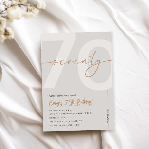 Moderne Beige & Gouden Uitnodiging voor 70ste Verj