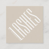 Moderne beige lash thin typografie vierkante visitekaartje (Voorkant)