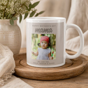 Moderne Beige Mama Kids Foto Moederdag Extra Grote Beker