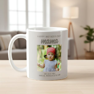 Moderne Beige Mama Kids Foto Moederdag Koffiemok