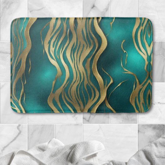 Moderne Beige Marble Waves Turquoise Blauwgroen Bl Badmat