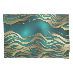 Moderne Beige Marble Waves Turquoise Blauwgroen Bl Kussensloop