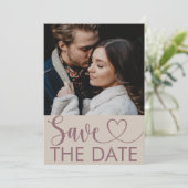 Moderne Beige & Maroon Foto & Hart Bewaar de datum Save The Date (Staand voorkant)
