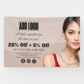 Moderne Beige Mode Sieraden Business Logo Spandoek (Horizontaal)