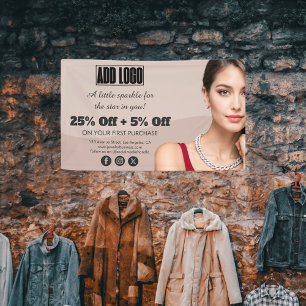 Moderne Beige Mode Sieraden Business Logo Spandoek