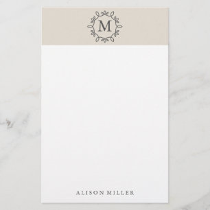 Moderne Beige Monogrammed Stationery Briefpapier