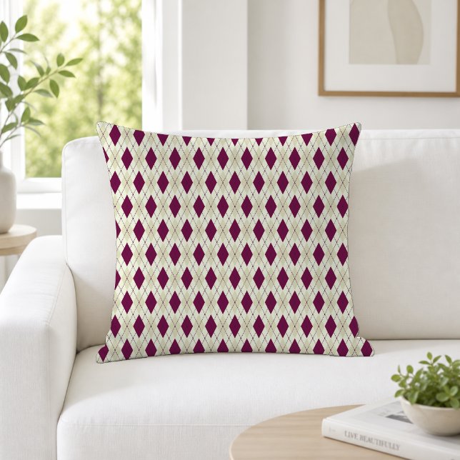 Moderne Beige Paarse Argyle Geometrisch Kussen (Creator heeft geüpload)