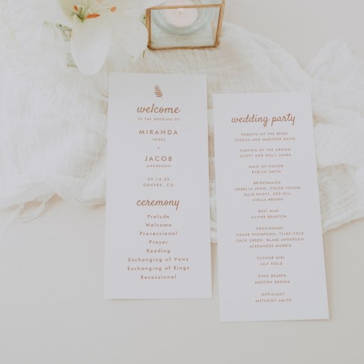 Moderne Beige Palm Leaf Summer Wedding Programma
