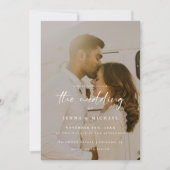Moderne Beige Script 2-Foto Huwelijk Kaart (Voorkant)