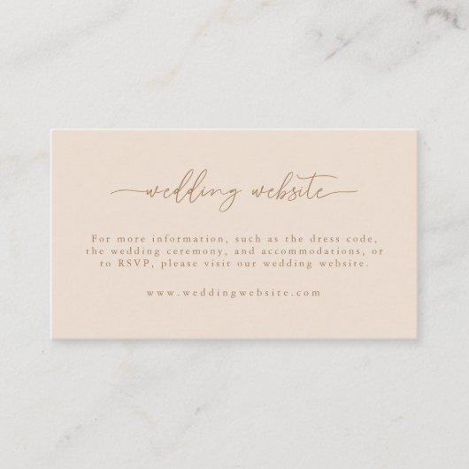 Moderne Beige Script bruiloft website Informatiekaartje (Voorkant)