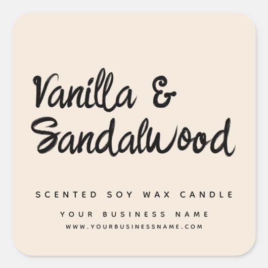 Moderne beige-sojakaarsenlabel vierkante sticker (Voorkant)