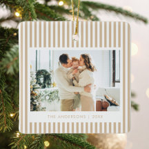 Moderne Beige Strepen Aangepaste Foto Kerstmis