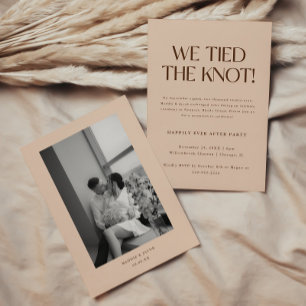 Moderne Beige Trouw Elopement & Ontvangstfeest Kaart
