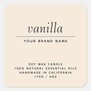 Moderne beige verpakkingskaarsenproduct vierkante sticker
