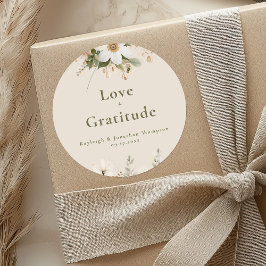 Moderne Beige Waterverf Bloemenbruiloft Ronde Sticker