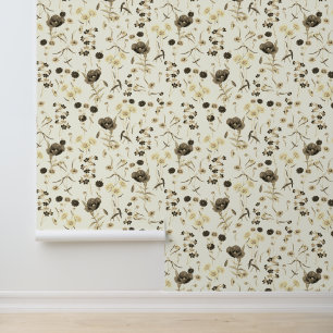 Moderne  Beige Wildbloemen Ivoor Wit Behang
