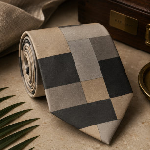 Moderne Beige & Zwarte Geometrische Stropdas