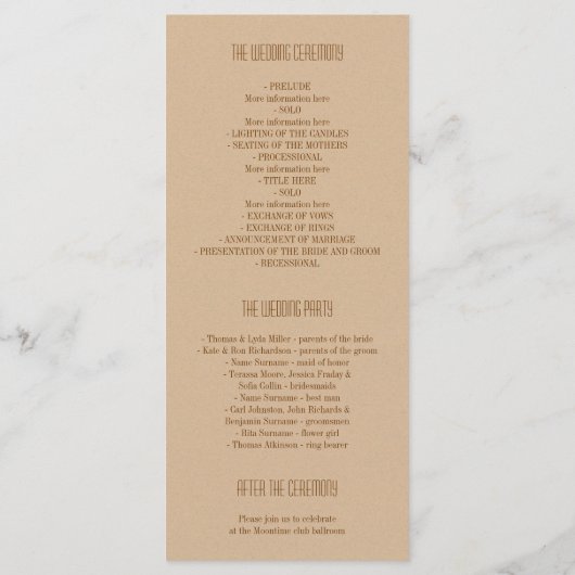 Moderne Bergen Trouwprogramma's Programma (Achterkant)