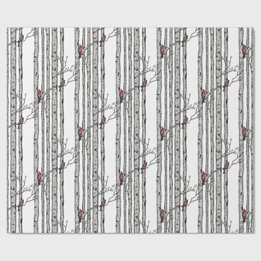 Moderne berkenbomen en rode kardinaalvogels cadeaupapier (Vlak)