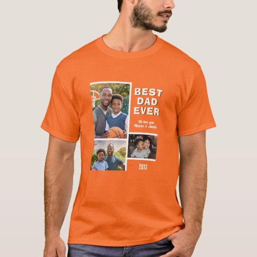 Moderne beste papa ooit 3 fotocollage Vaderdag T-shirt (Voorkant)